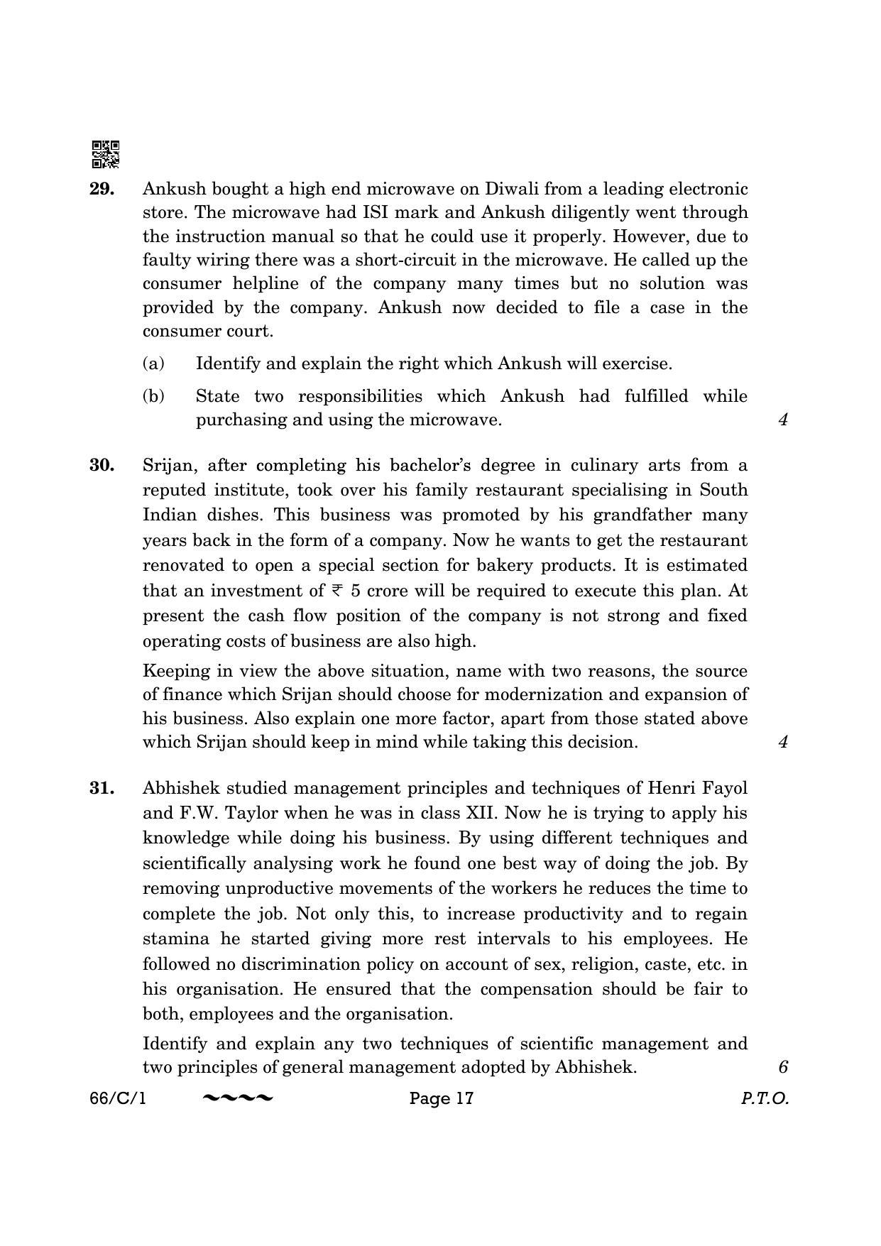 CBSE Class 12 66-1-1 Business Studies 2023 (Compartment) Question Paper - Page 17