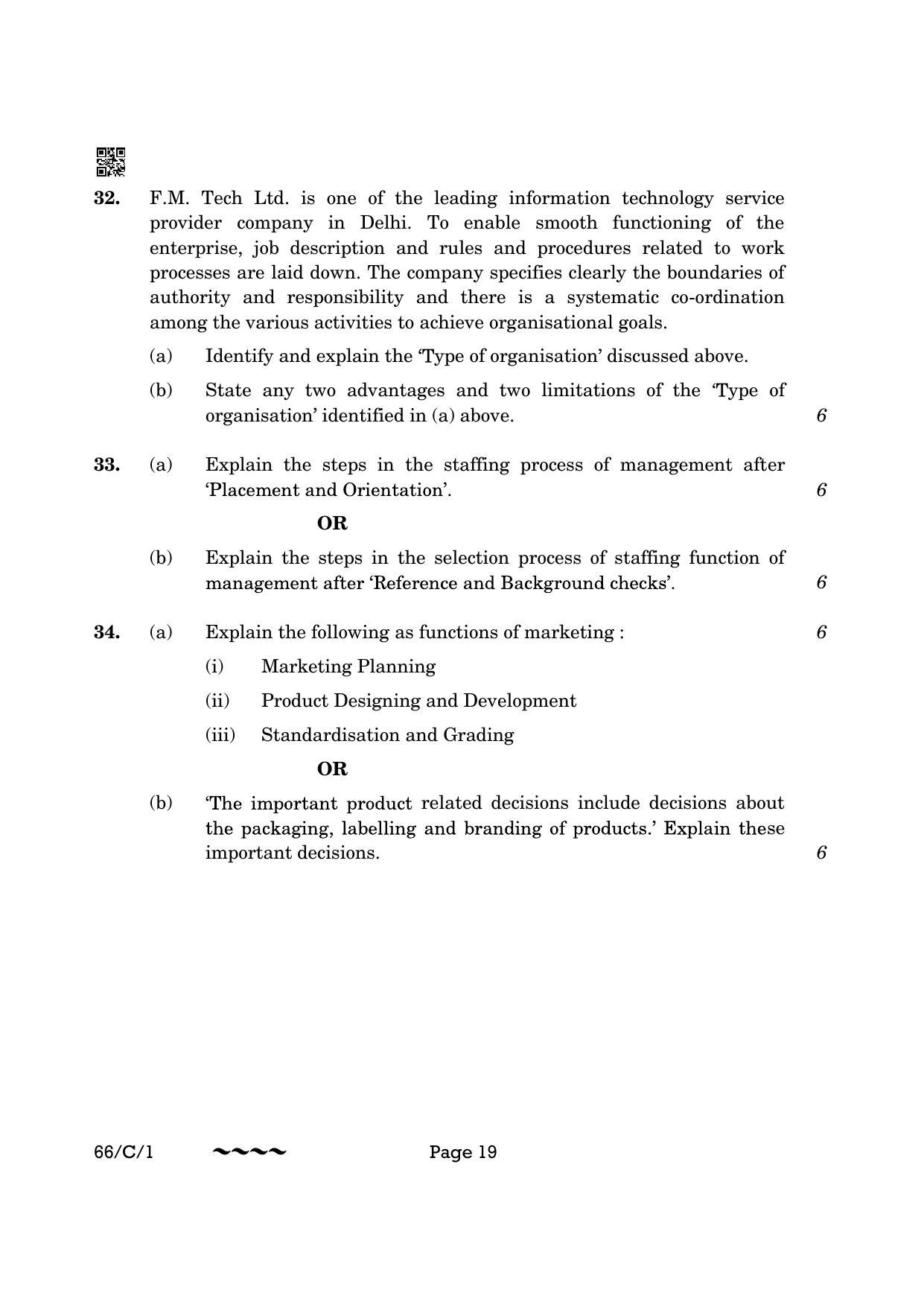 CBSE Class 12 66-1-1 Business Studies 2023 (Compartment) Question Paper - Page 19