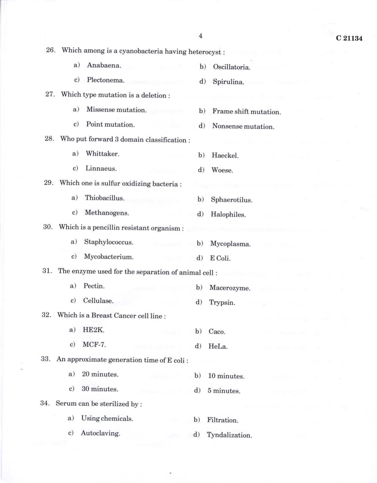 CUCAT 2022 M.Sc Biotechnology Question Paper - Page 4