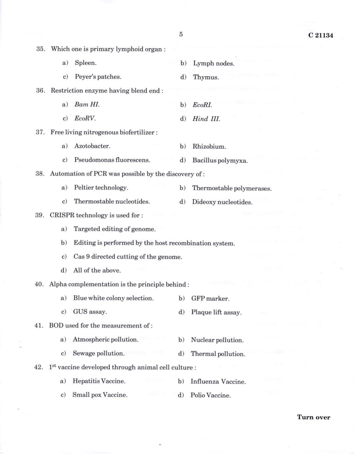 CUCAT 2022 M.Sc Biotechnology Question Paper - Page 5