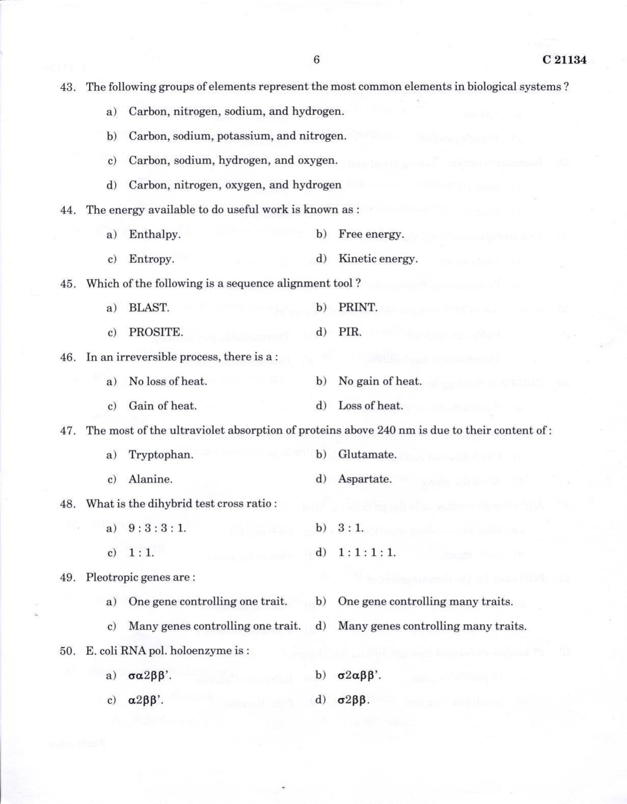CUCAT 2022 M.Sc Biotechnology Question Paper - Page 6