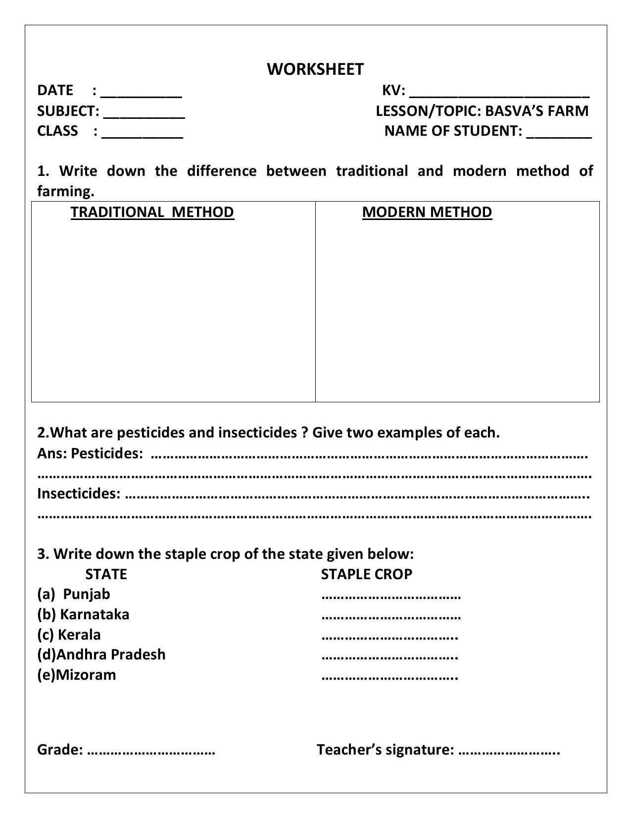 Worksheet for Class 4 Environmental Studies Basvas Farm Assignment - Page 2