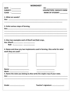 Worksheet for Class 4 Environmental Studies Basvas Farm Assignment