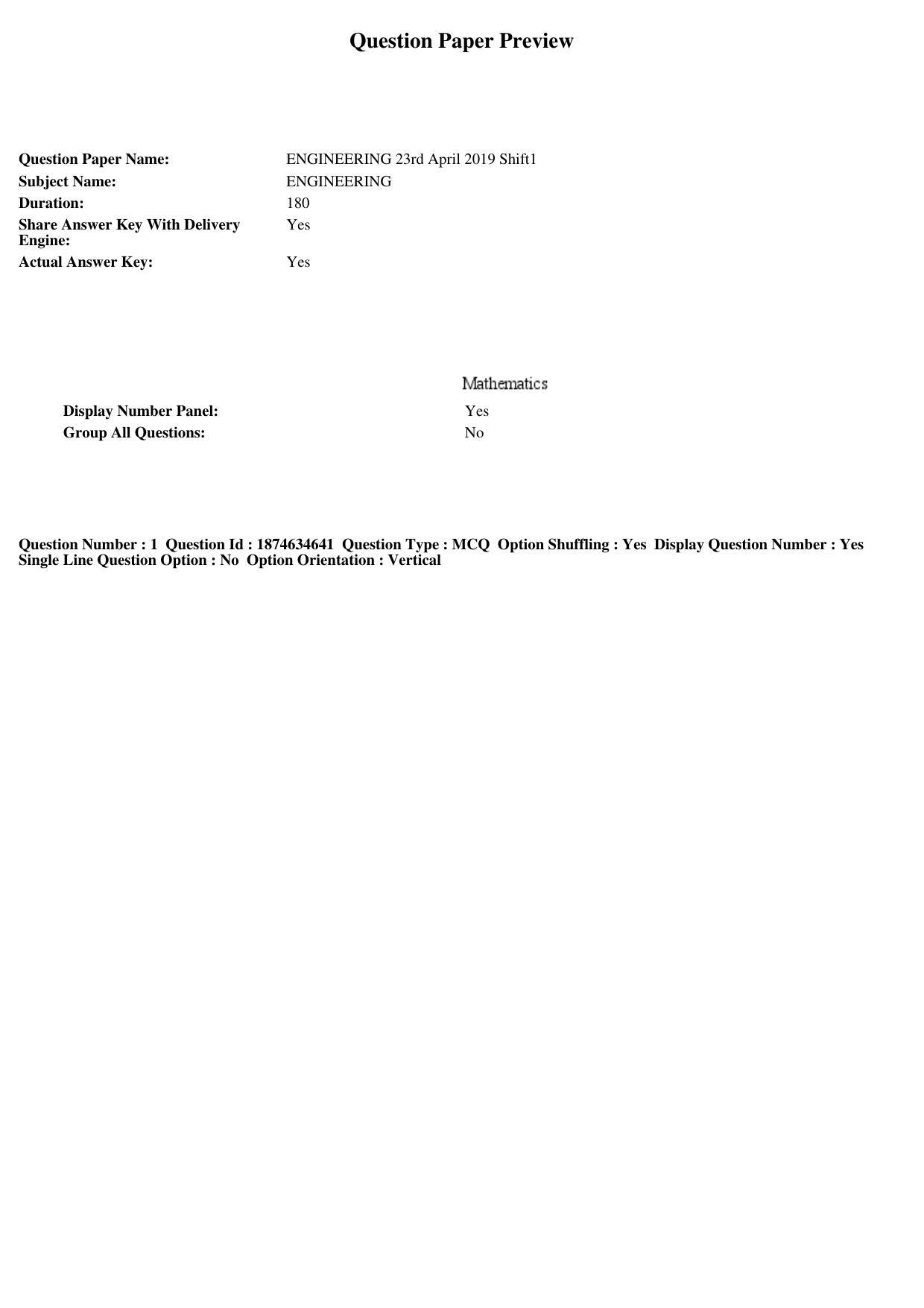 TS EAMCET 2019 Engineering Question Paper with Key (23 April 2019 Forenoon) - Page 1