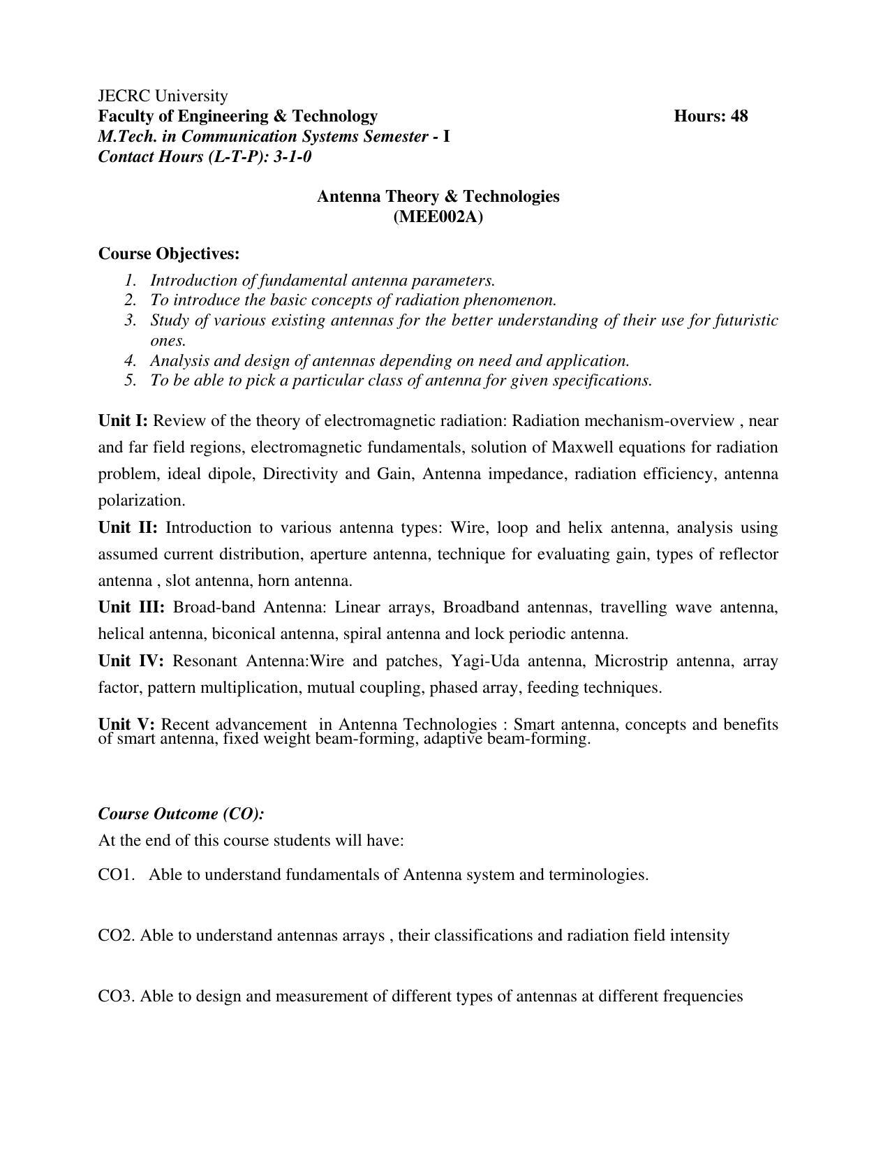 JECRC Jaipur M Tech - Communication Systems Syllabus - Page 8