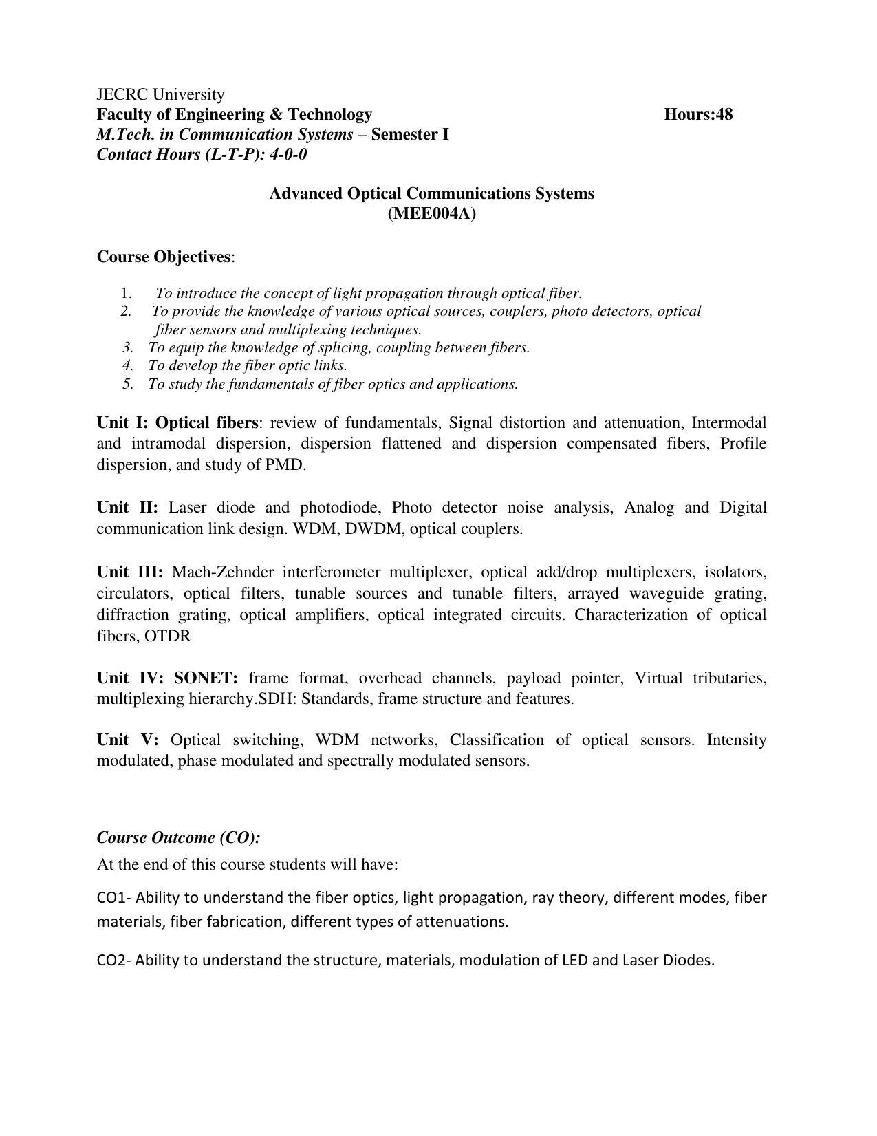JECRC Jaipur M Tech - Communication Systems Syllabus - Page 12