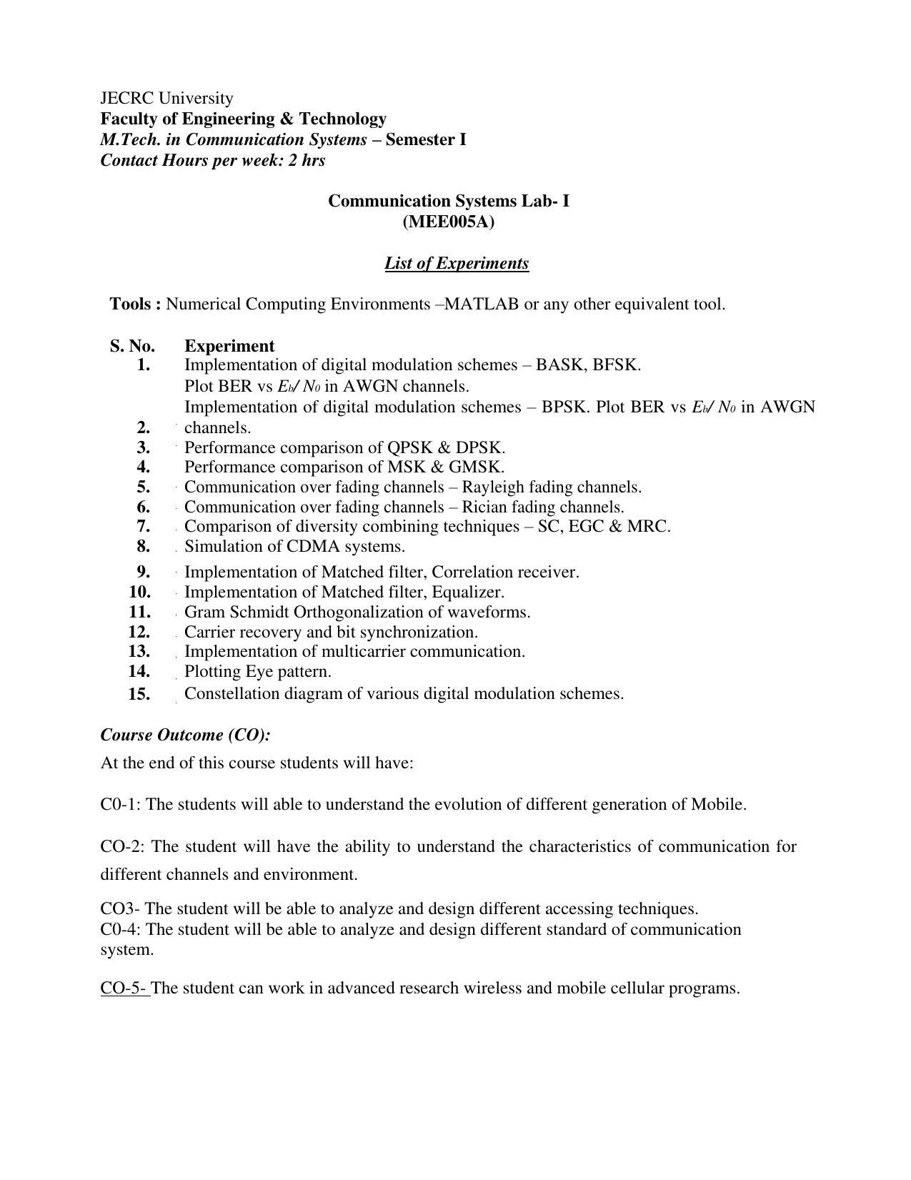 JECRC Jaipur M Tech - Communication Systems Syllabus - Page 14
