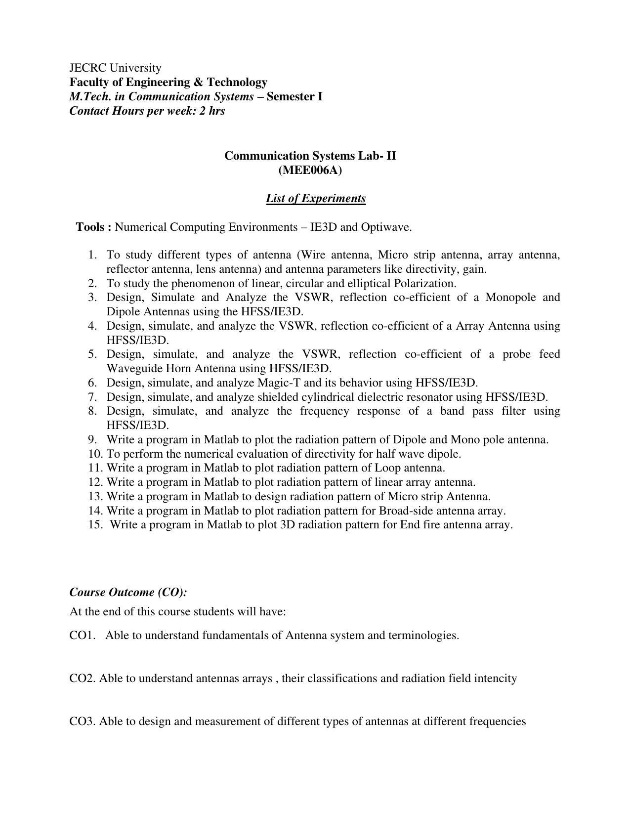 JECRC Jaipur M Tech - Communication Systems Syllabus - Page 16