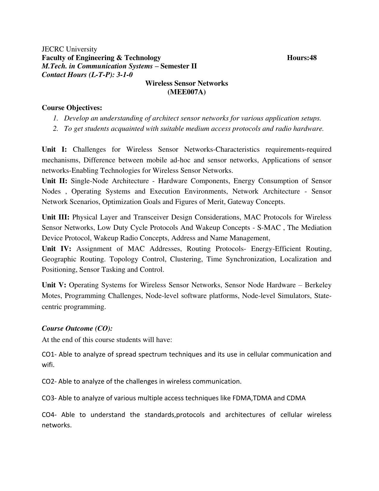 JECRC Jaipur M Tech - Communication Systems Syllabus - Page 18