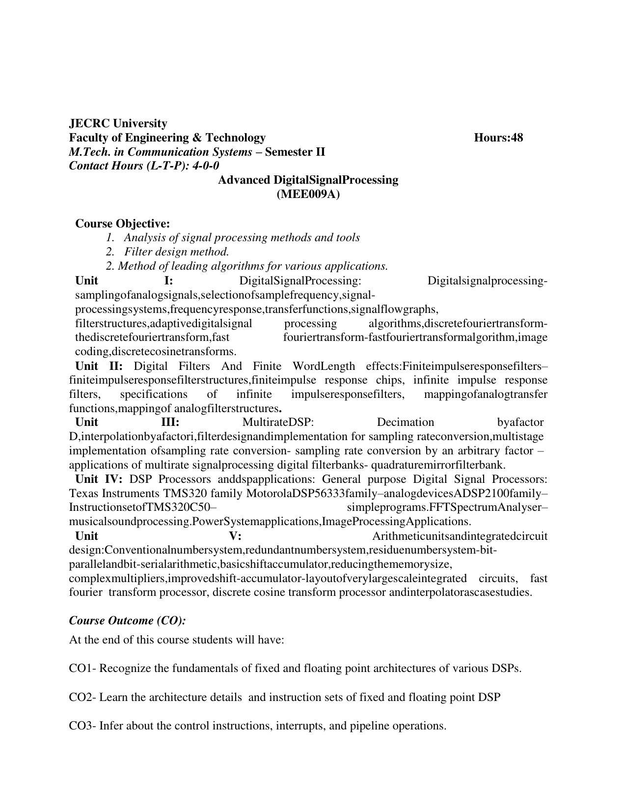 JECRC Jaipur M Tech - Communication Systems Syllabus - Page 22