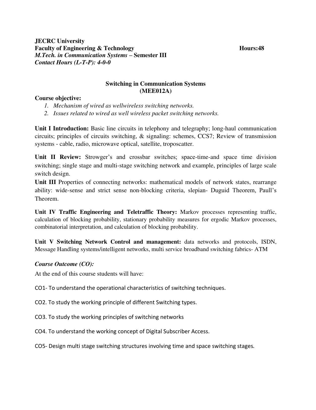 JECRC Jaipur M Tech - Communication Systems Syllabus - Page 35