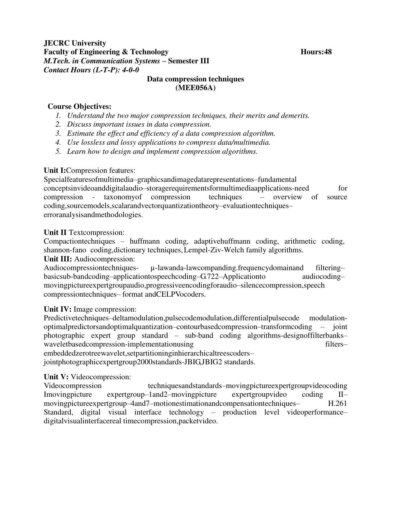 JECRC Jaipur M Tech - Communication Systems Syllabus - Page 43