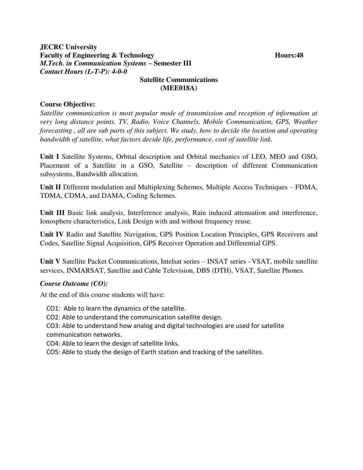 JECRC Jaipur M Tech - Communication Systems Syllabus - Page 48