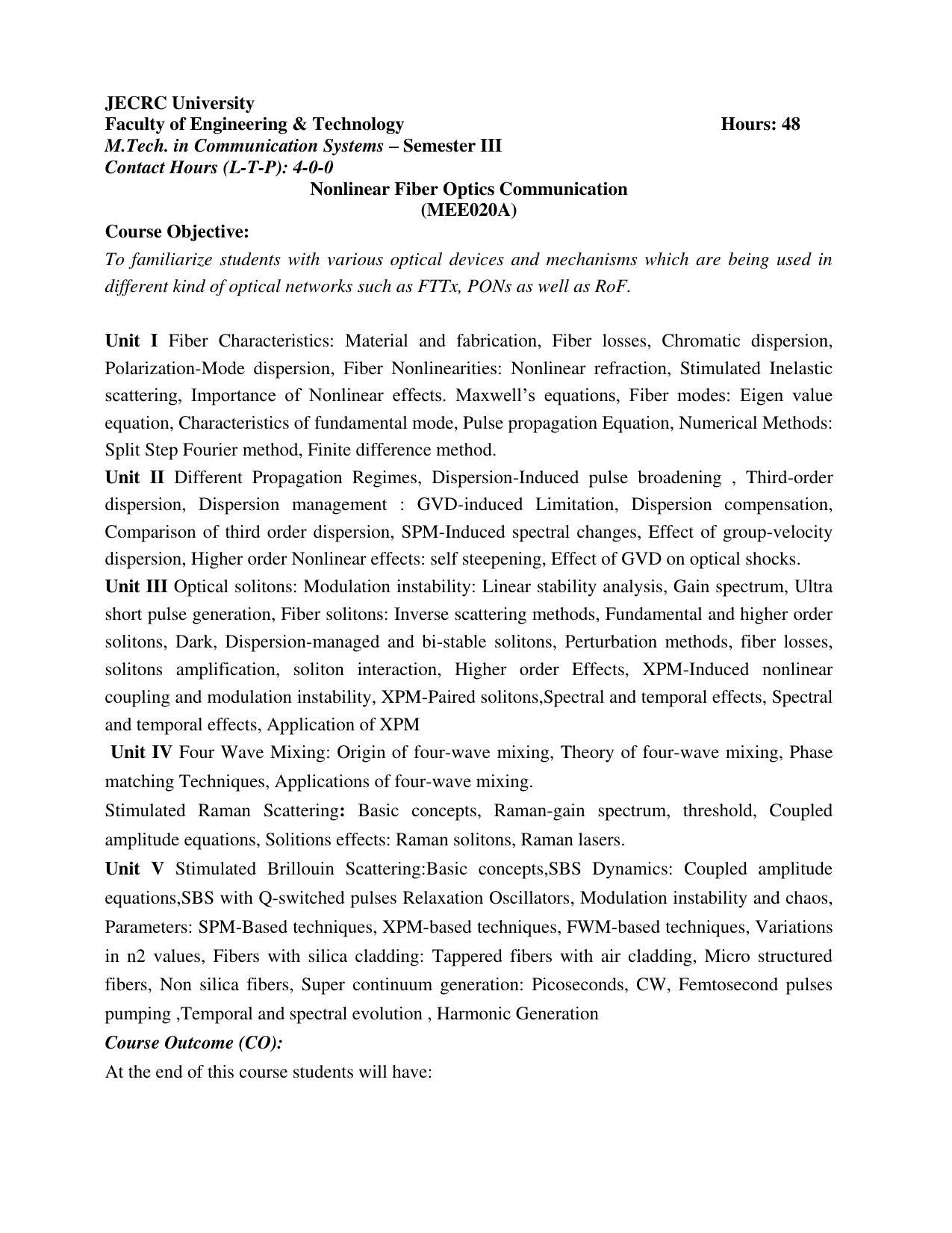 JECRC Jaipur M Tech - Communication Systems Syllabus - Page 52