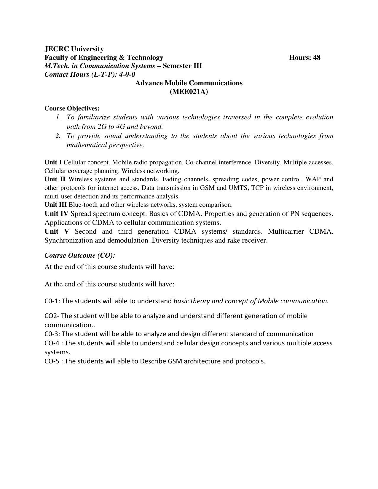 JECRC Jaipur M Tech - Communication Systems Syllabus - Page 54