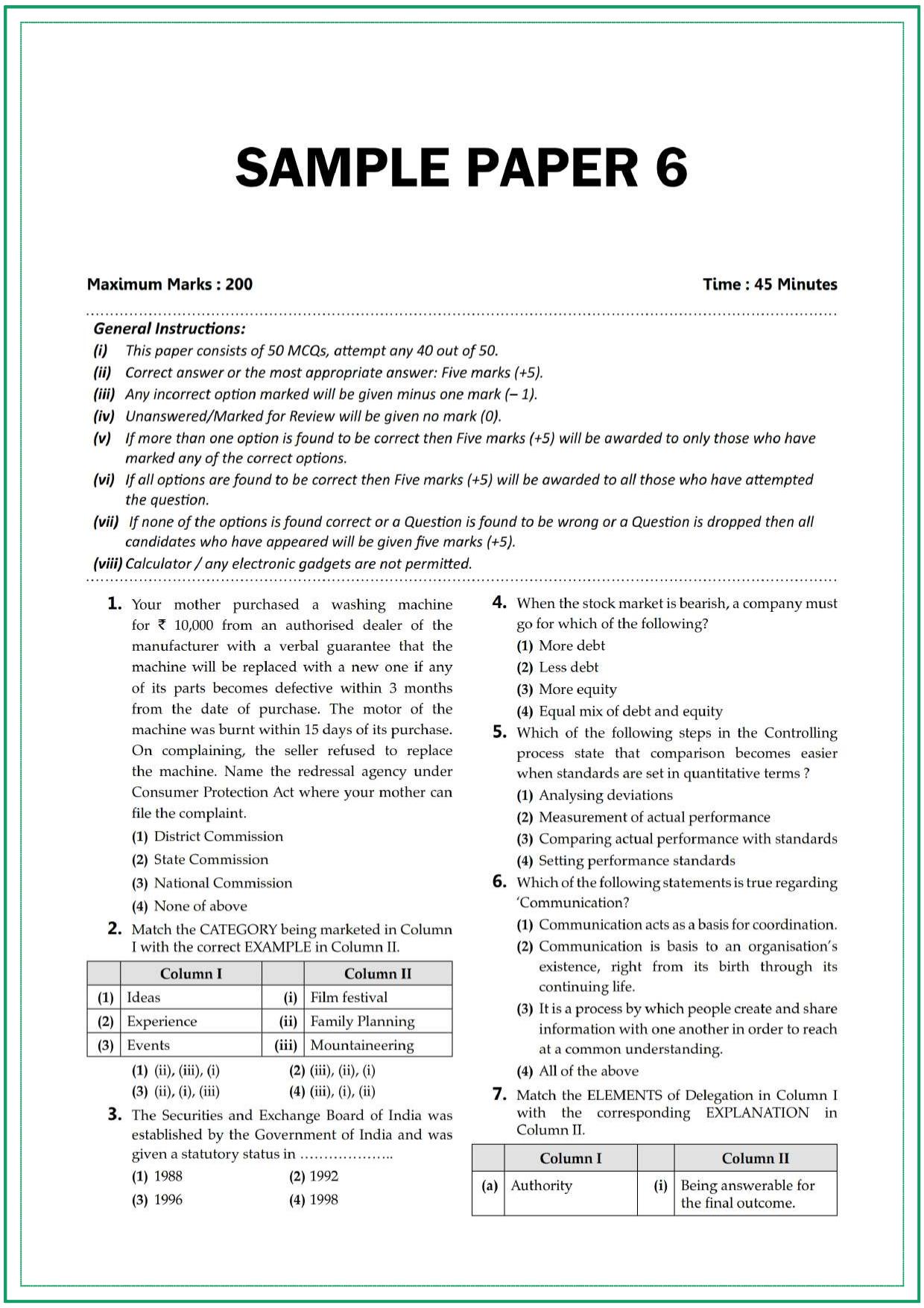 CUET UG Business Studies Sample Paper 6 - Page 1