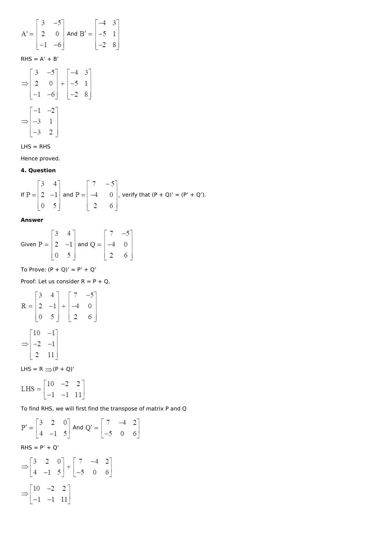 Chapter 5: Matrices Solutions: RS Aggarwal Class 12 Solutions  - Page 55
