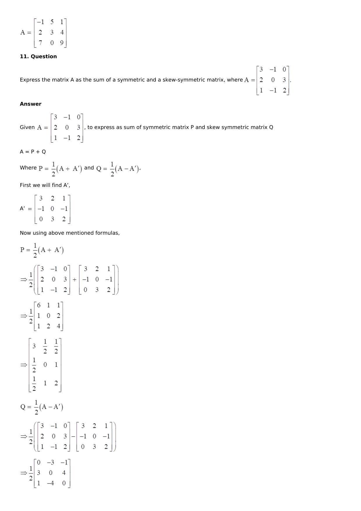 Chapter 5: Matrices Solutions: RS Aggarwal Class 12 Solutions  - Page 61