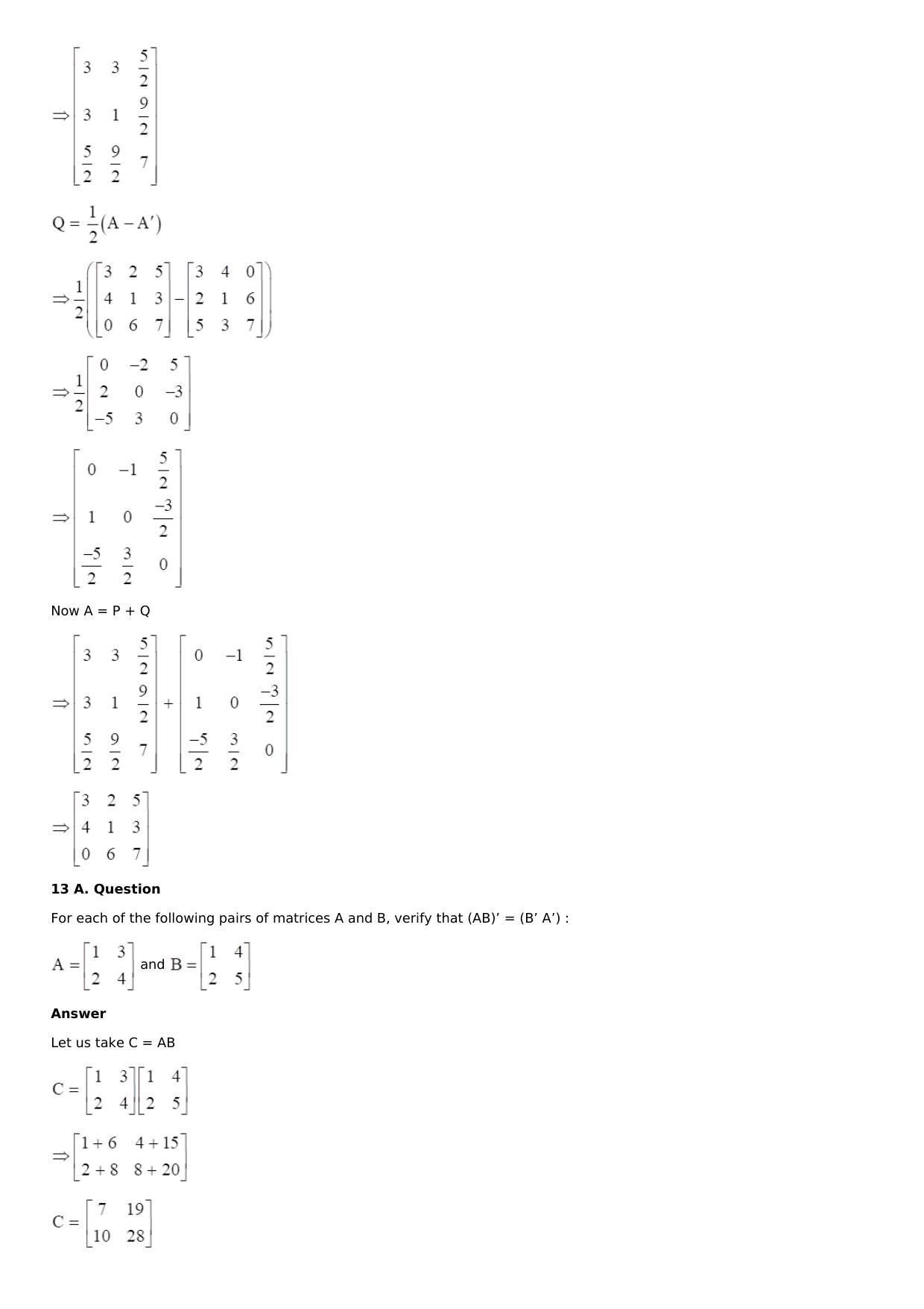 Chapter 5: Matrices Solutions: RS Aggarwal Class 12 Solutions  - Page 63