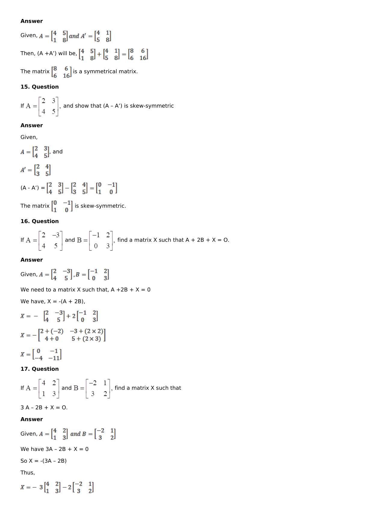 Chapter 5: Matrices Solutions: RS Aggarwal Class 12 Solutions  - Page 84