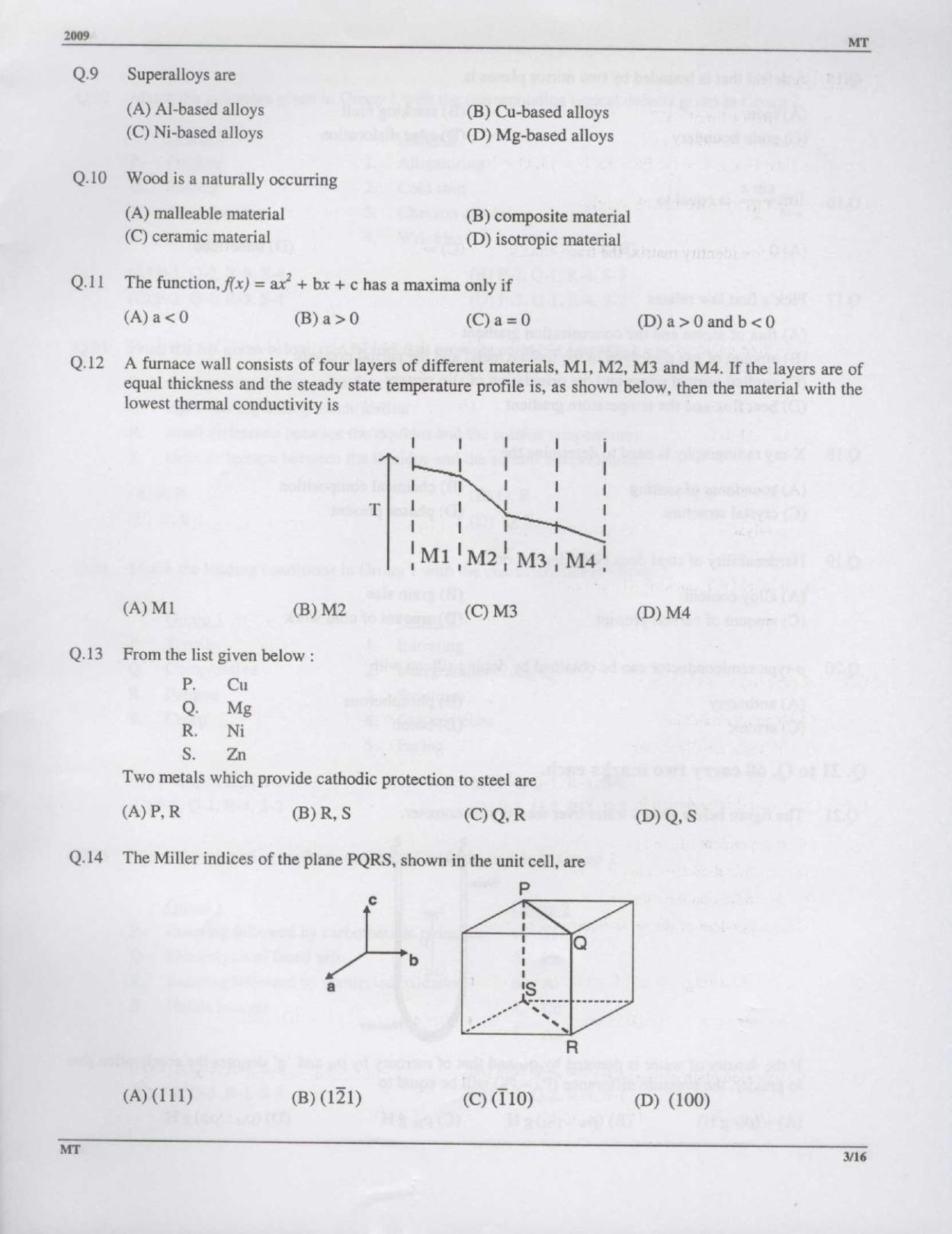 GATE 2009 Metallurgical Engineering (MT) Question Paper with Answer Key - Page 3