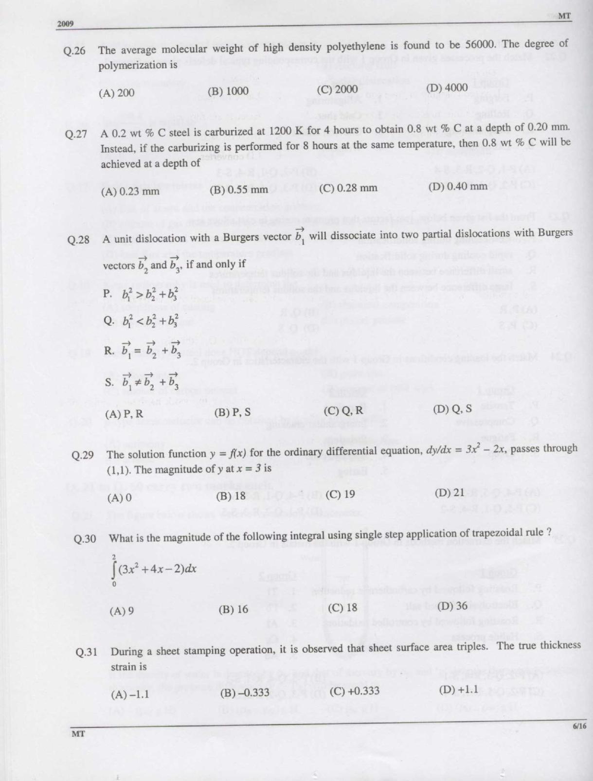 GATE 2009 Metallurgical Engineering (MT) Question Paper with Answer Key - Page 6