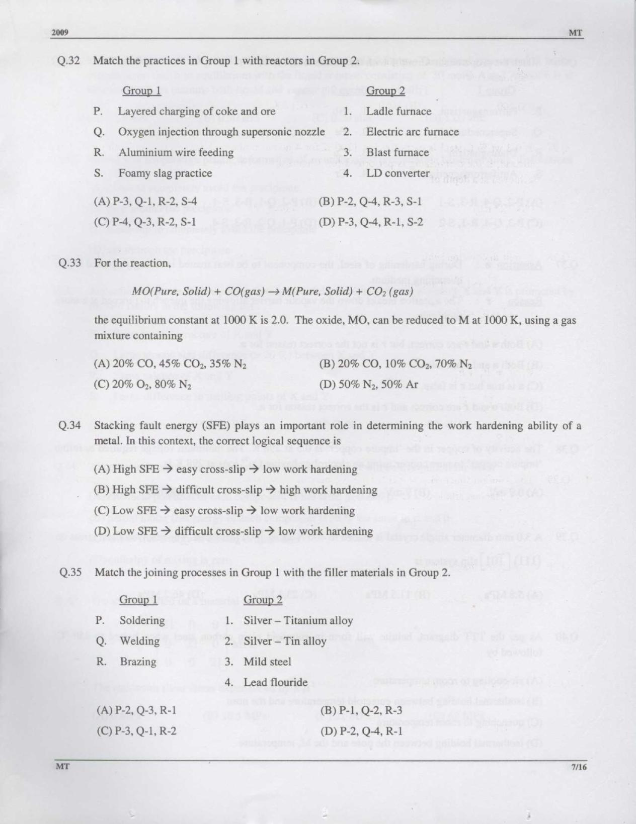 GATE 2009 Metallurgical Engineering (MT) Question Paper with Answer Key - Page 7