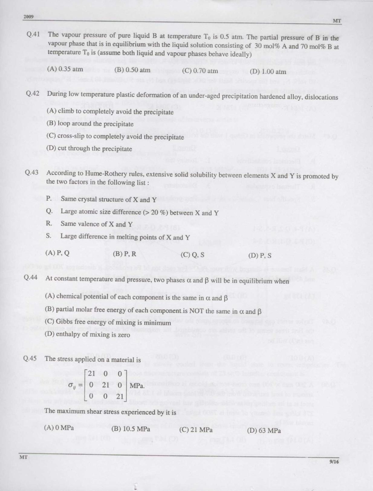GATE 2009 Metallurgical Engineering (MT) Question Paper with Answer Key - Page 9