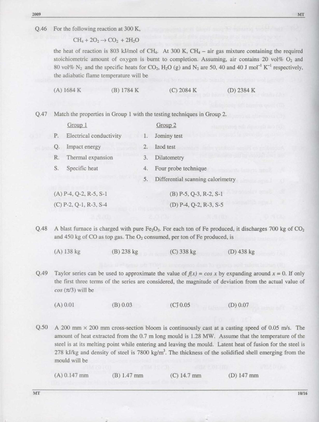GATE 2009 Metallurgical Engineering (MT) Question Paper with Answer Key - Page 10