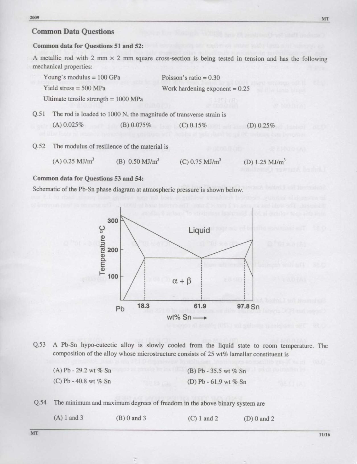 GATE 2009 Metallurgical Engineering (MT) Question Paper with Answer Key - Page 11