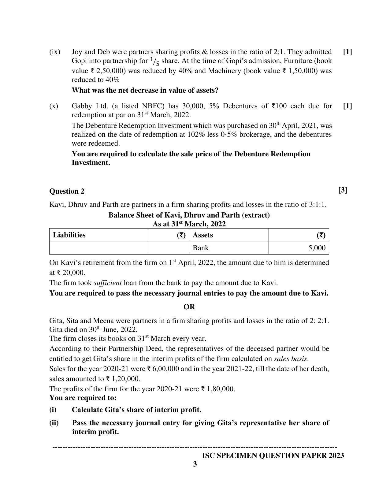 ISC Class 12 Accounts Sample Paper 2023 - Page 3