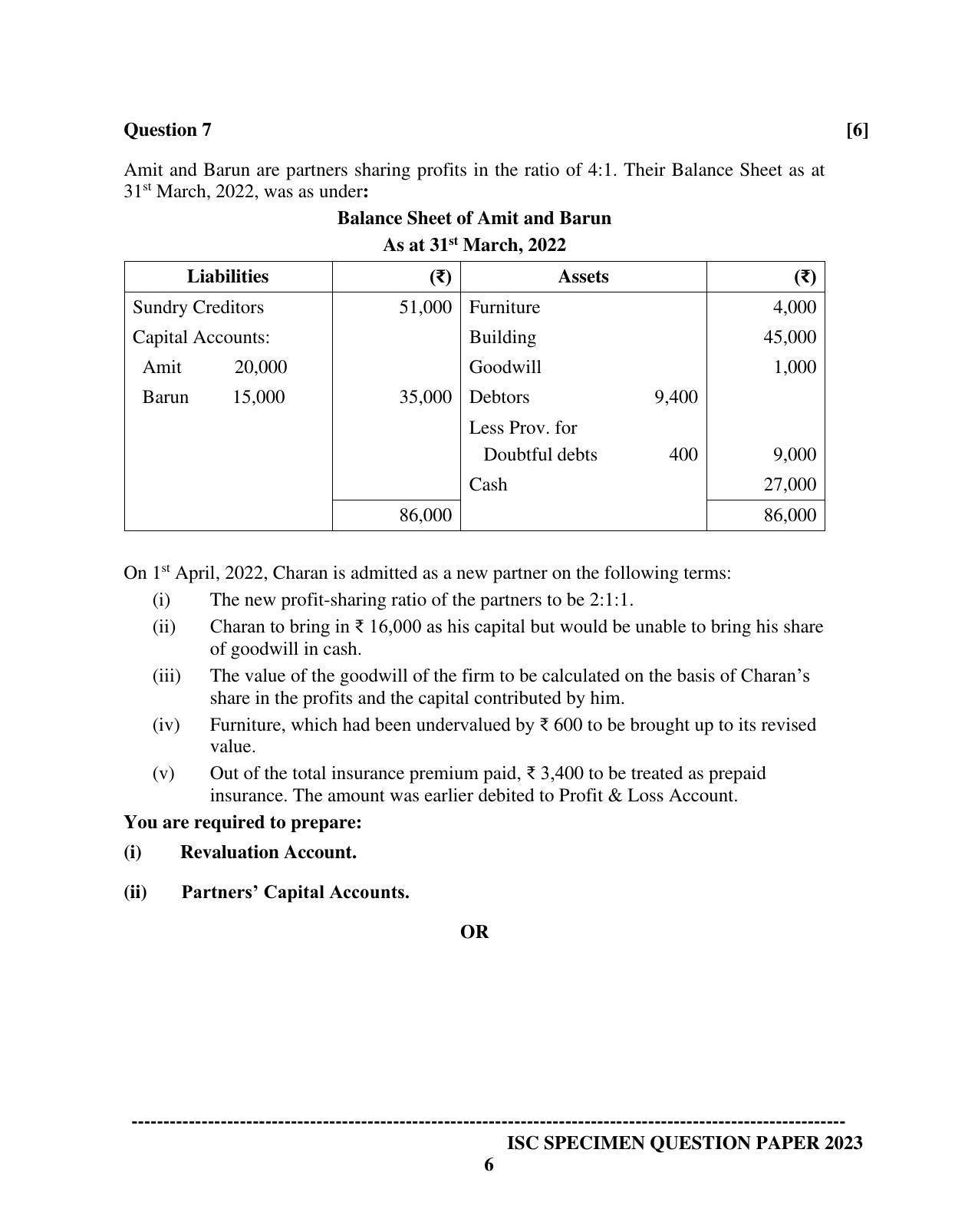 ISC Class 12 Accounts Sample Paper 2023 - Page 6