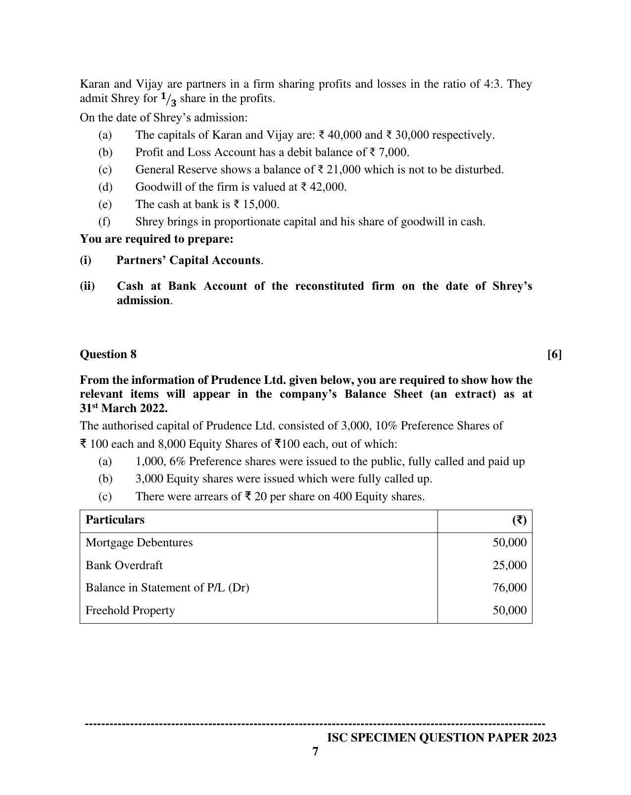 ISC Class 12 Accounts Sample Paper 2023 - Page 7