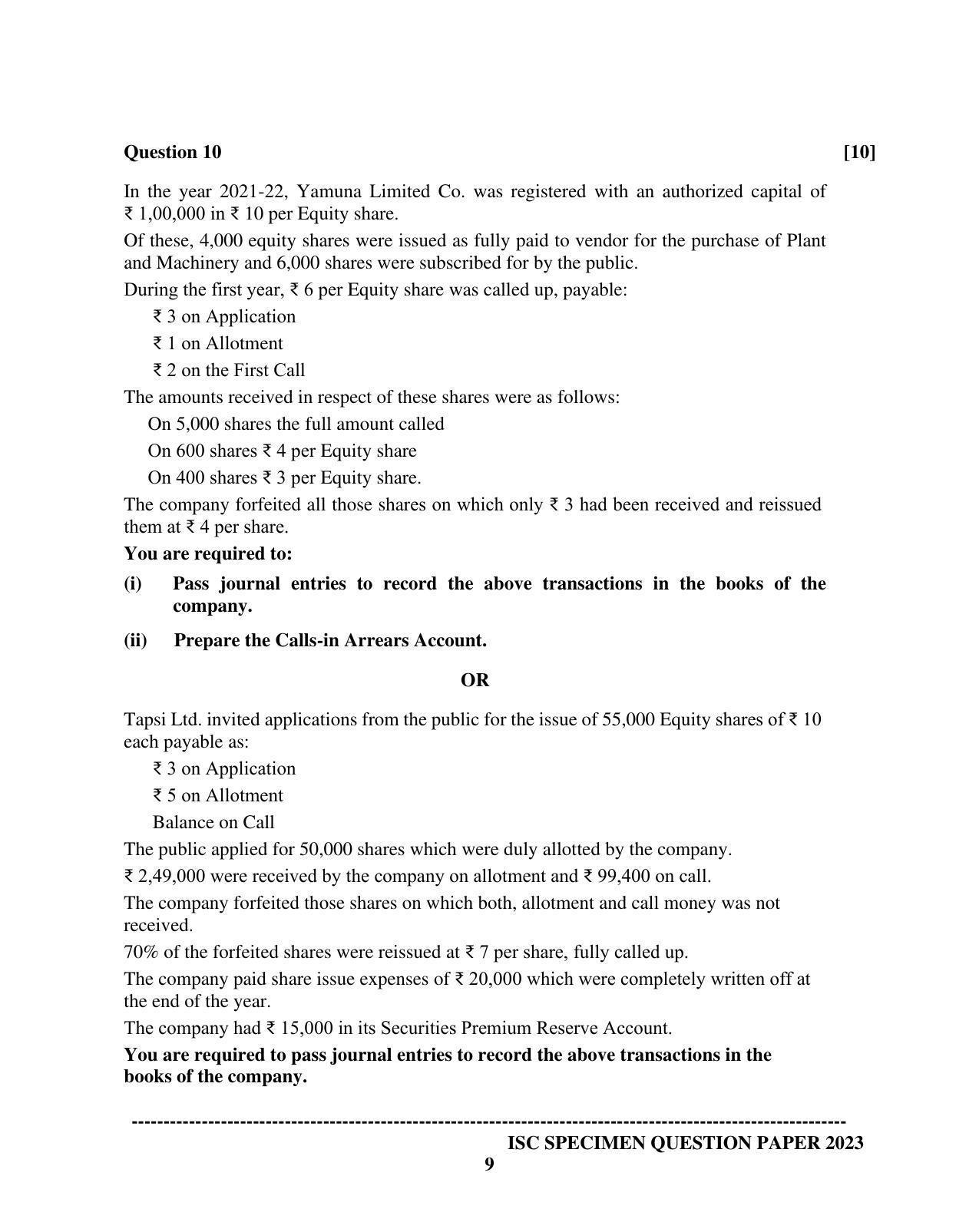 ISC Class 12 Accounts Sample Paper 2023 - Page 9