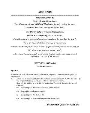 ISC Class 12 Accounts Sample Paper 2023
