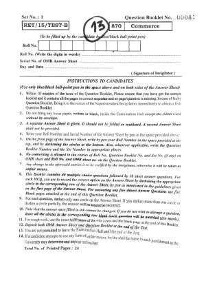 BHU RET COMMERCE 2015 Question Paper