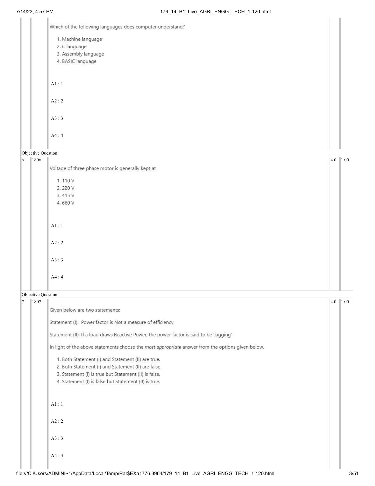 ICAR AIEEA PG 2023 AGRICULTURAL ENGINEERING AND TECHNOLOGY Question Paper-14-07-2023 - Page 3