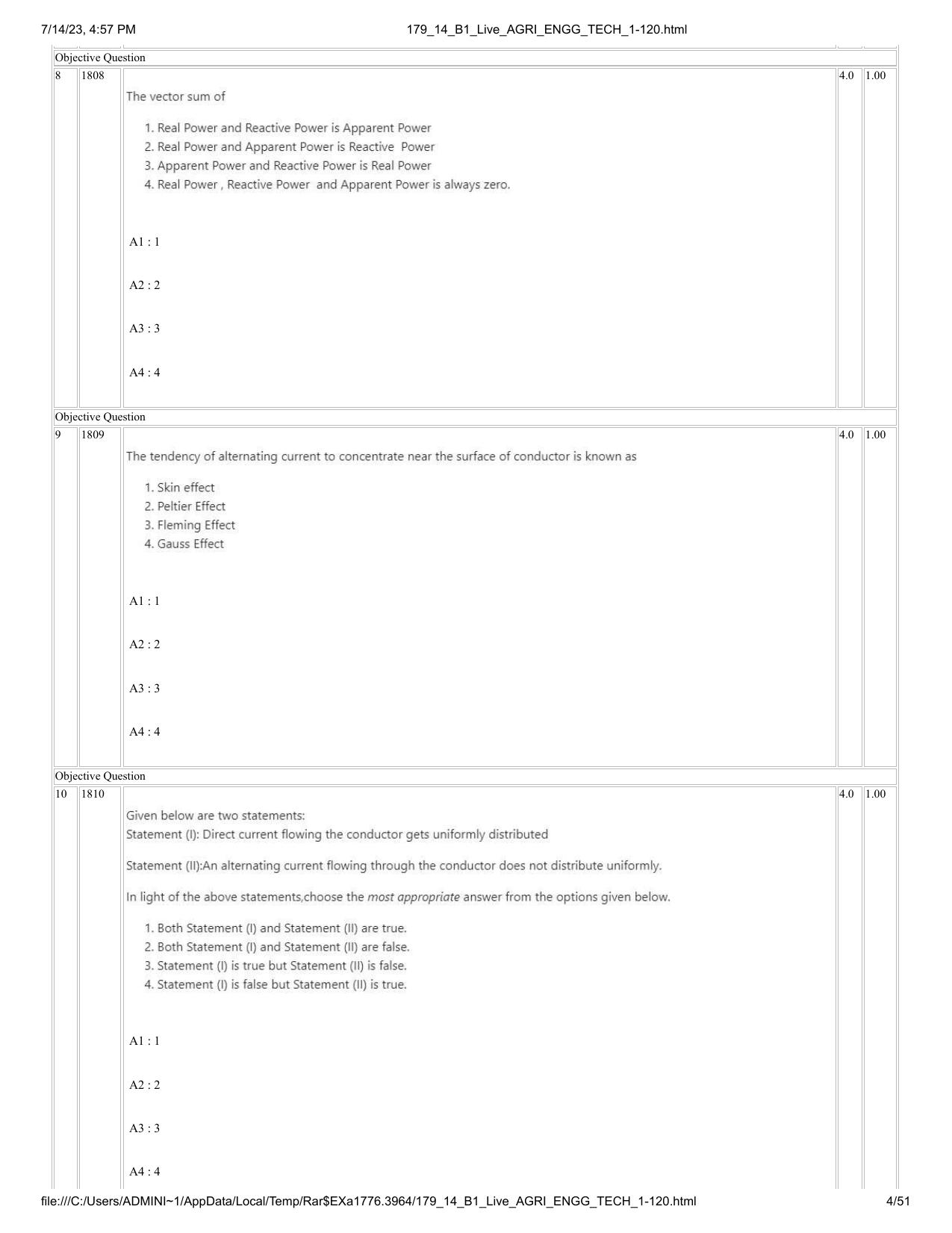 ICAR AIEEA PG 2023 AGRICULTURAL ENGINEERING AND TECHNOLOGY Question Paper-14-07-2023 - Page 4