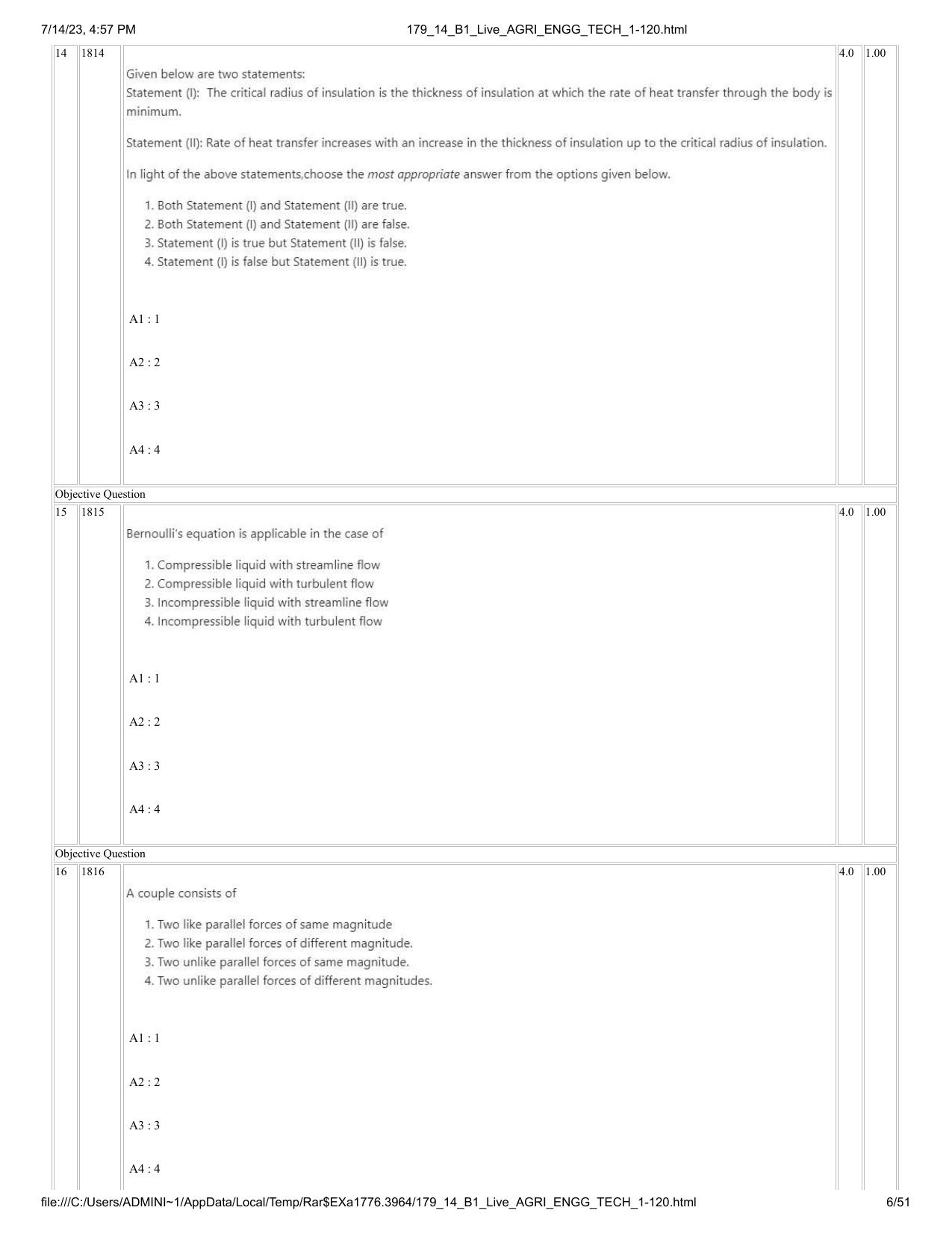 ICAR AIEEA PG 2023 AGRICULTURAL ENGINEERING AND TECHNOLOGY Question Paper-14-07-2023 - Page 6