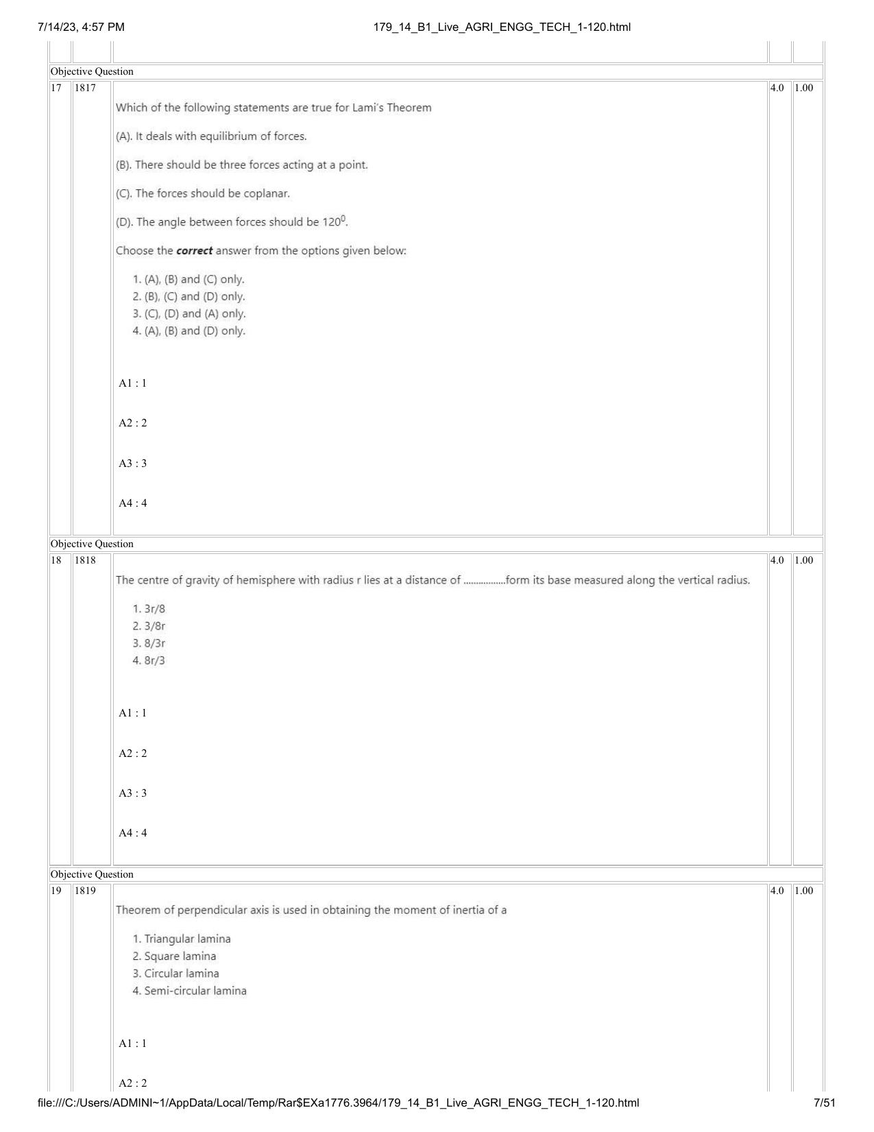 ICAR AIEEA PG 2023 AGRICULTURAL ENGINEERING AND TECHNOLOGY Question Paper-14-07-2023 - Page 7