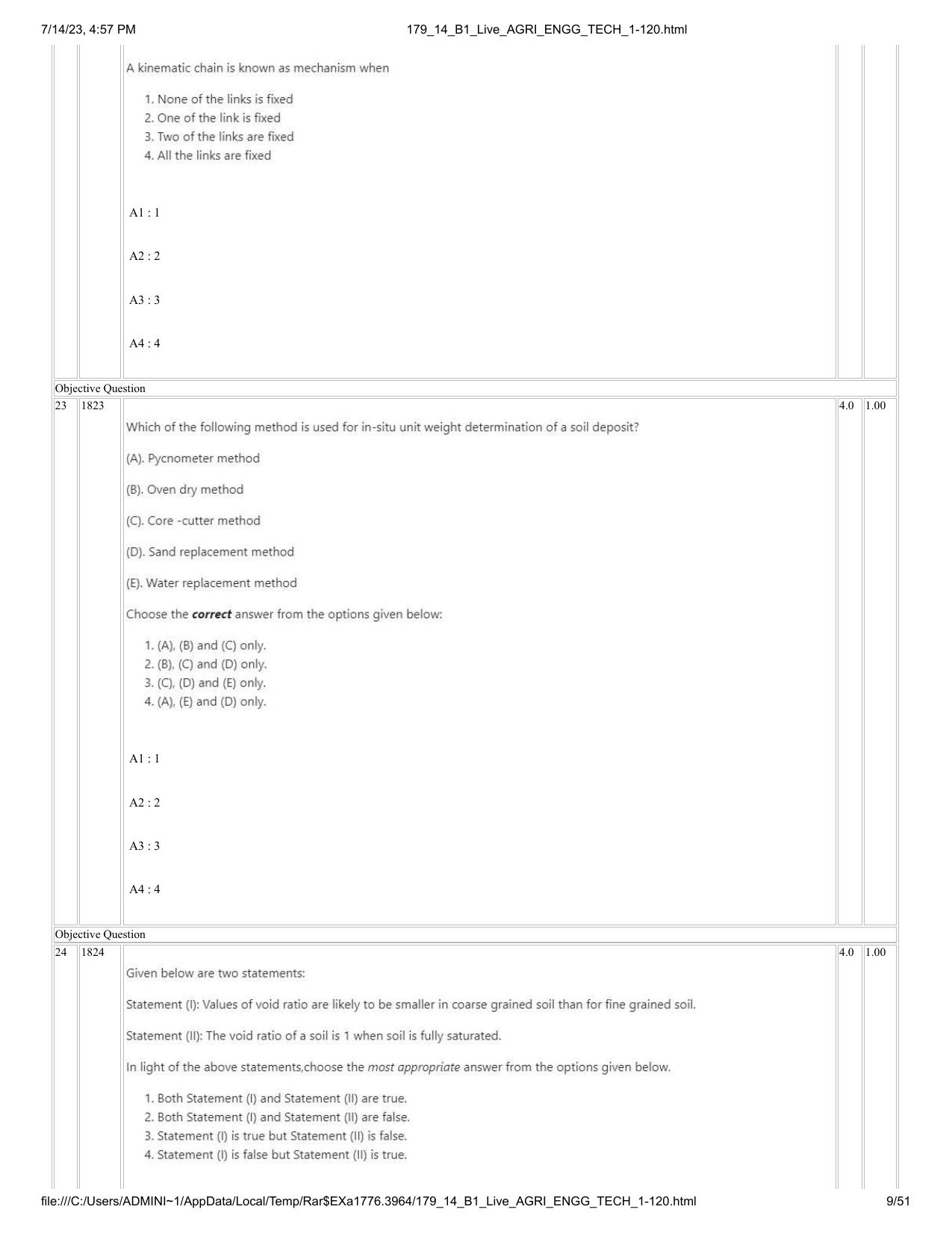 ICAR AIEEA PG 2023 AGRICULTURAL ENGINEERING AND TECHNOLOGY Question Paper-14-07-2023 - Page 9