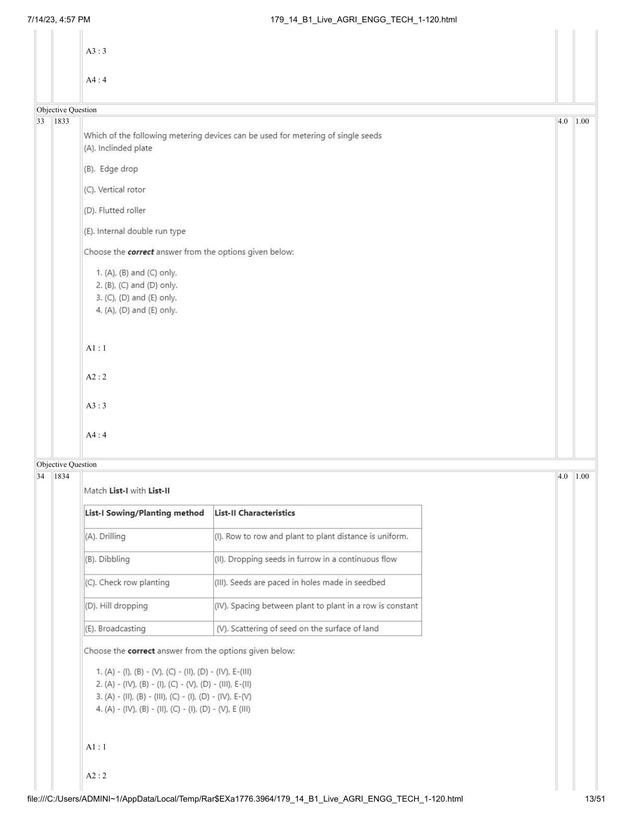 ICAR AIEEA PG 2023 AGRICULTURAL ENGINEERING AND TECHNOLOGY Question Paper-14-07-2023 - Page 13