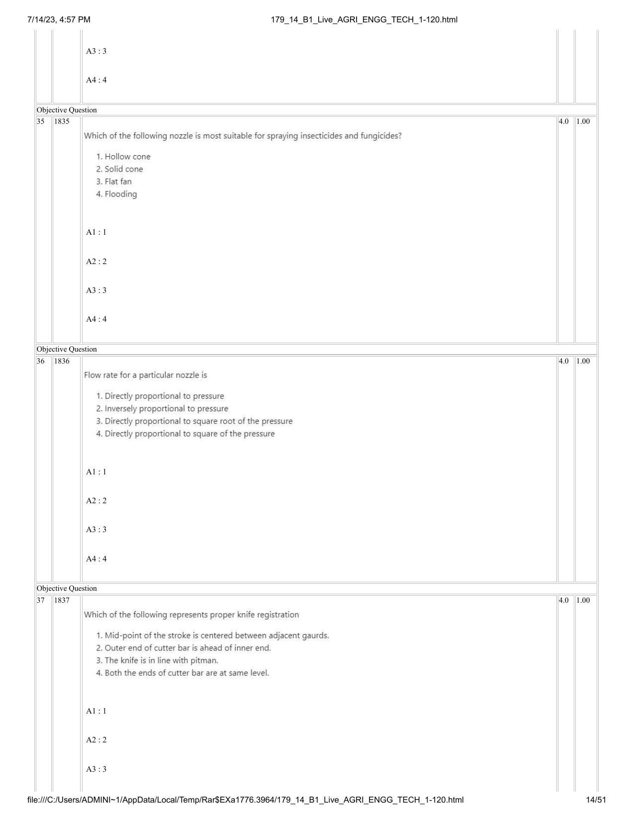 ICAR AIEEA PG 2023 AGRICULTURAL ENGINEERING AND TECHNOLOGY Question Paper-14-07-2023 - Page 14