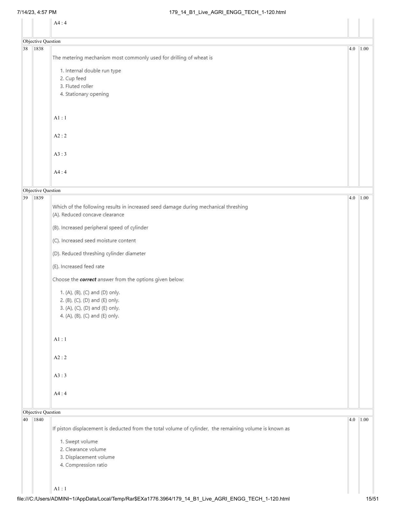 ICAR AIEEA PG 2023 AGRICULTURAL ENGINEERING AND TECHNOLOGY Question Paper-14-07-2023 - Page 15
