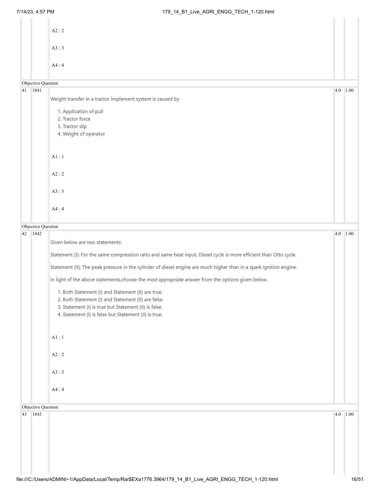 ICAR AIEEA PG 2023 AGRICULTURAL ENGINEERING AND TECHNOLOGY Question Paper-14-07-2023 - Page 16