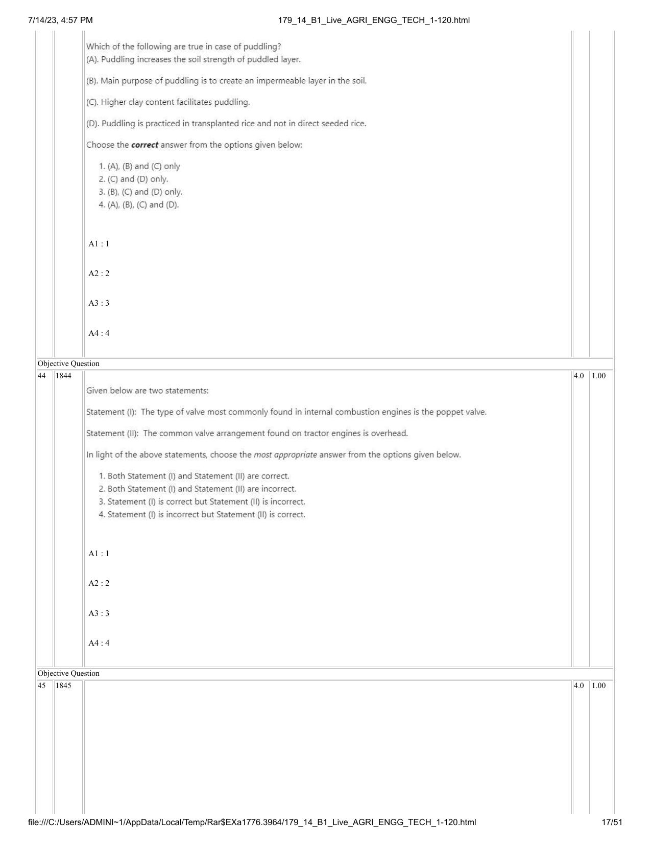 ICAR AIEEA PG 2023 AGRICULTURAL ENGINEERING AND TECHNOLOGY Question Paper-14-07-2023 - Page 17