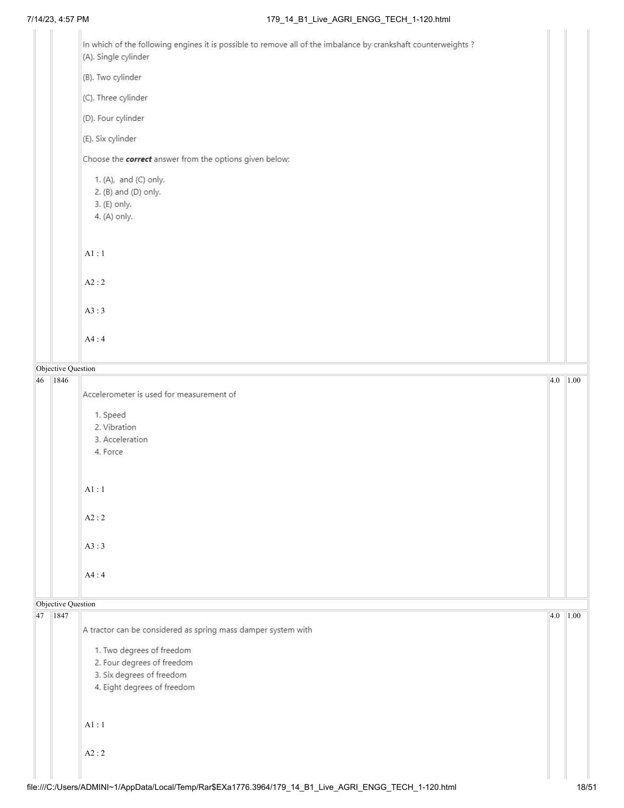 ICAR AIEEA PG 2023 AGRICULTURAL ENGINEERING AND TECHNOLOGY Question Paper-14-07-2023 - Page 18