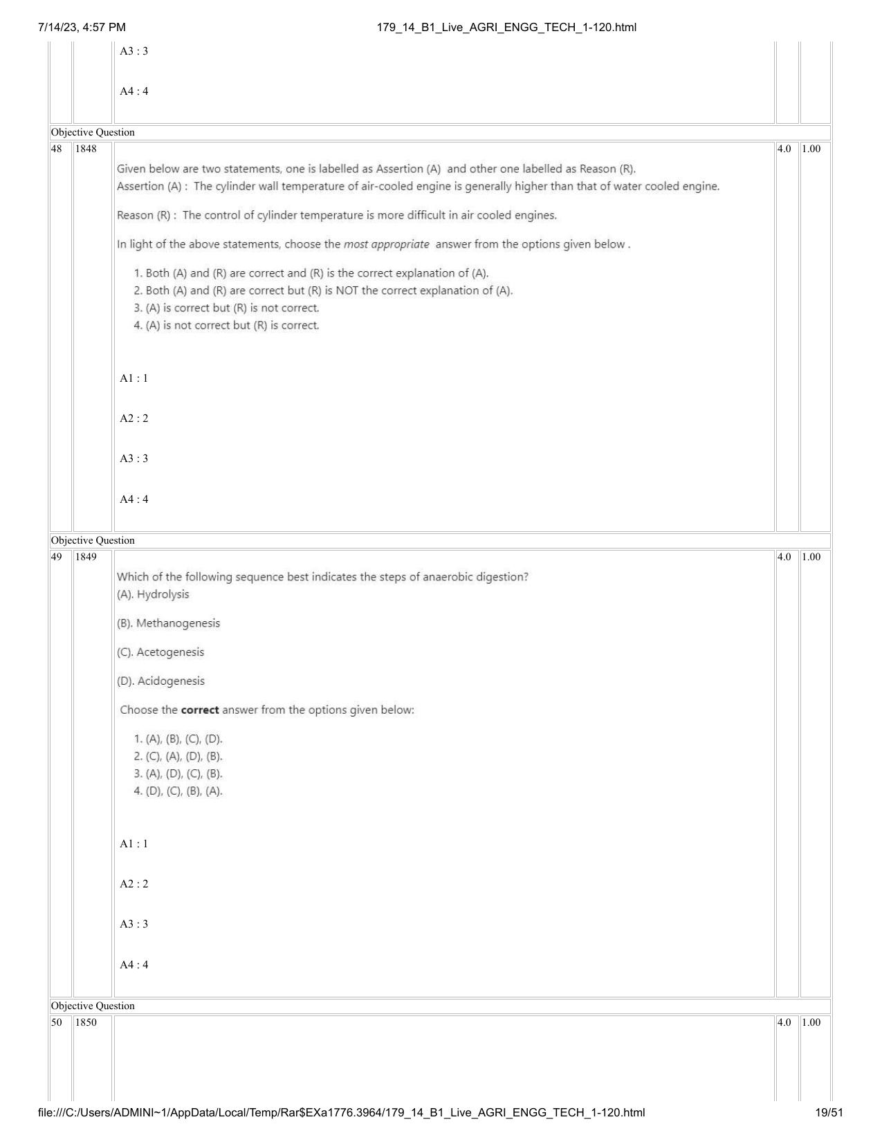 ICAR AIEEA PG 2023 AGRICULTURAL ENGINEERING AND TECHNOLOGY Question Paper-14-07-2023 - Page 19