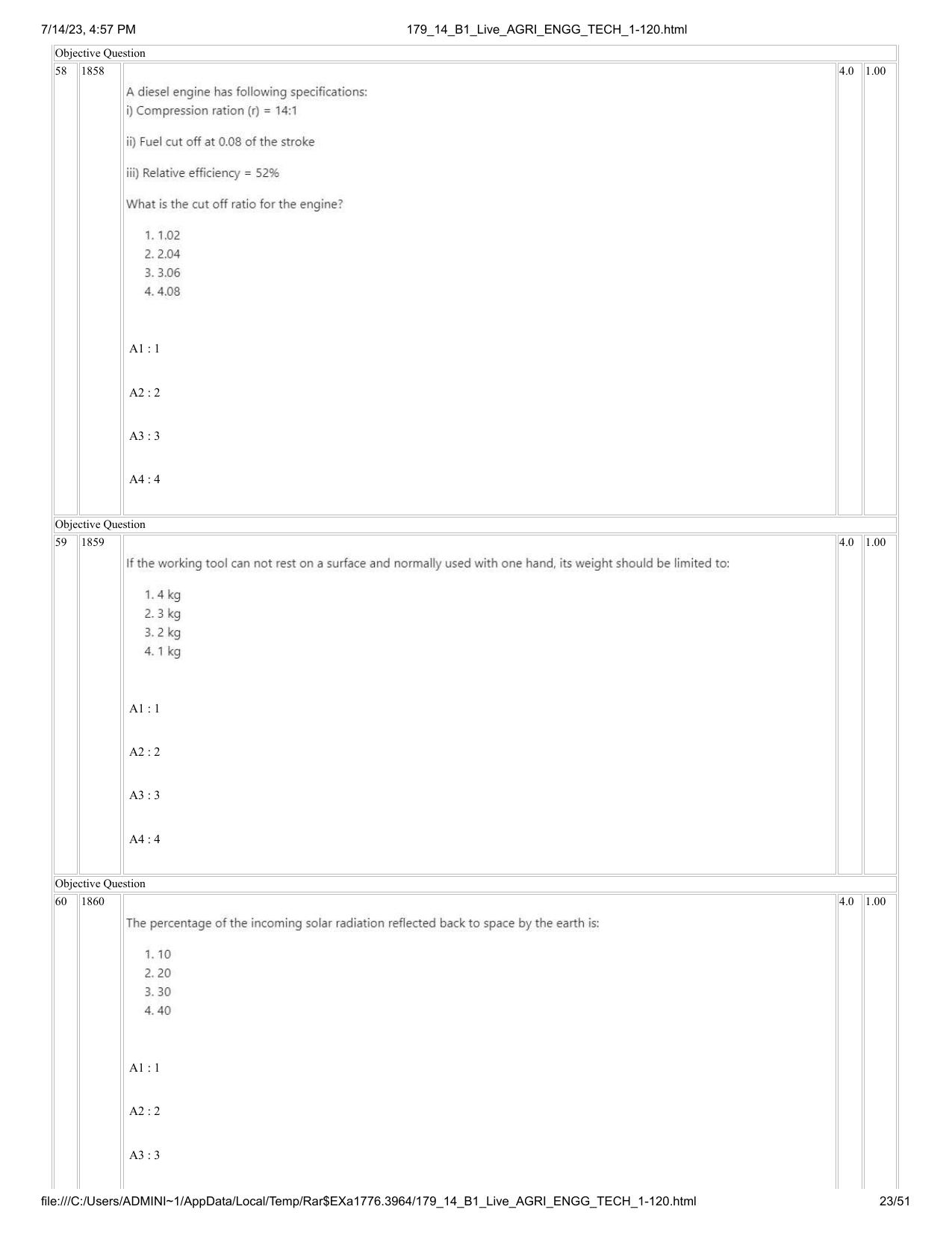 ICAR AIEEA PG 2023 AGRICULTURAL ENGINEERING AND TECHNOLOGY Question Paper-14-07-2023 - Page 23