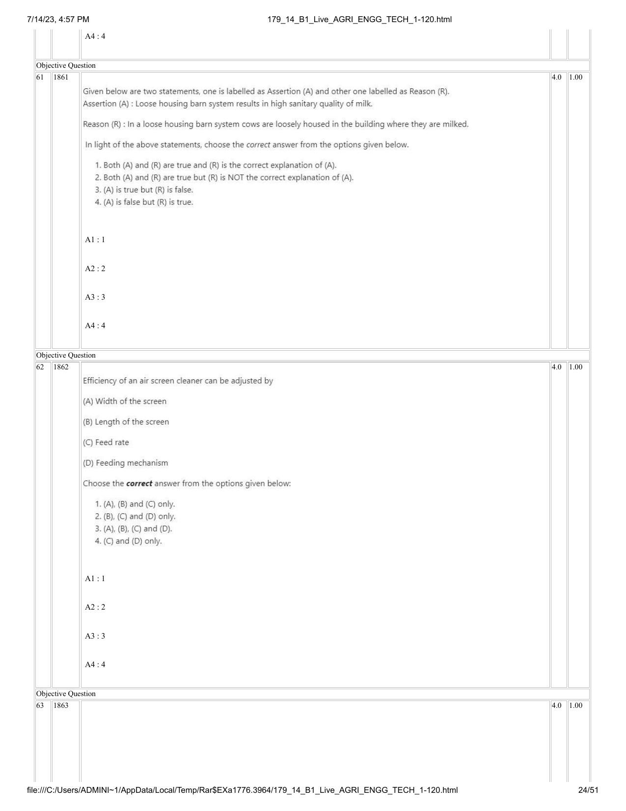 ICAR AIEEA PG 2023 AGRICULTURAL ENGINEERING AND TECHNOLOGY Question Paper-14-07-2023 - Page 24